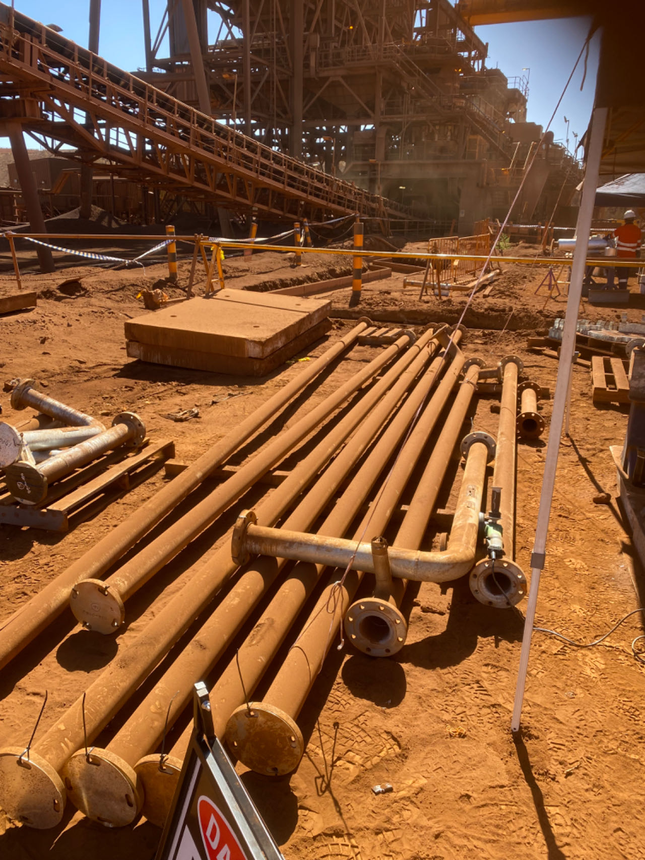 Pipework laid out at a mine site